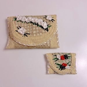 Vintage Woven Purse & Wallet with Floral Design